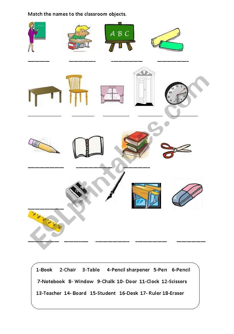 classroom objects worksheet