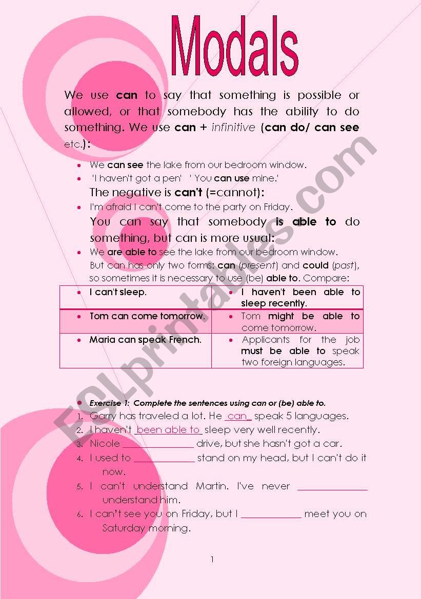 Modals worksheet