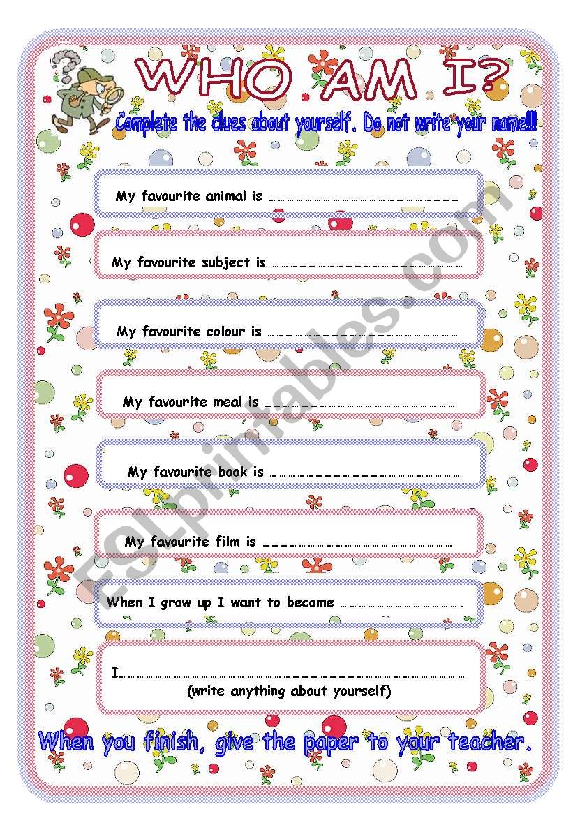 Who Am I?  worksheet