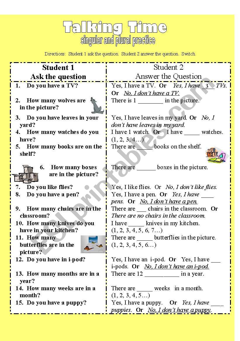 Talking Time-Singular and Plural Practice