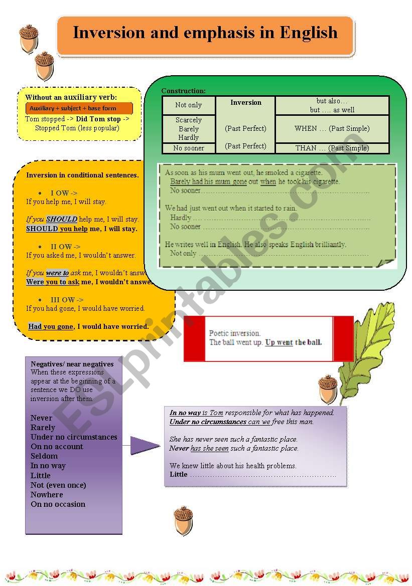 Inversion and emphasis  worksheet