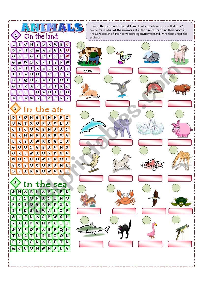 Animals Wordsearch worksheet