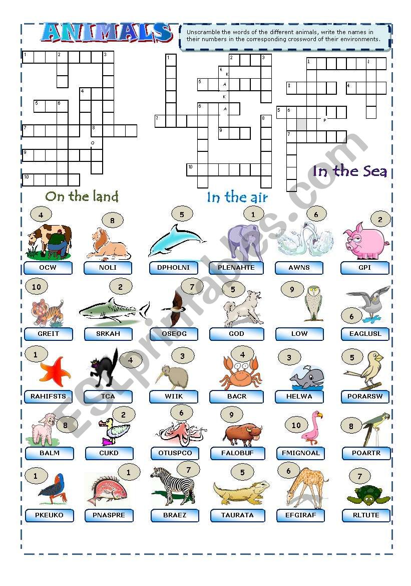 Animals Crossword worksheet