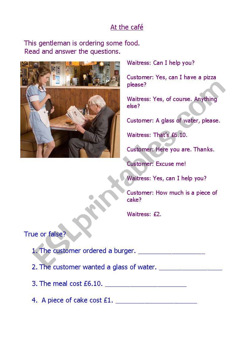 At the cafe part 2 worksheet