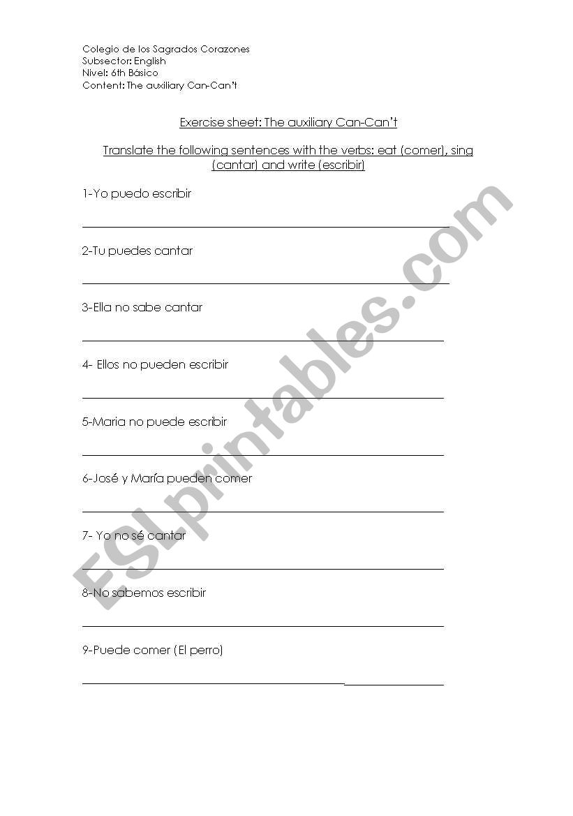 Auxiliary, can-cant worksheet