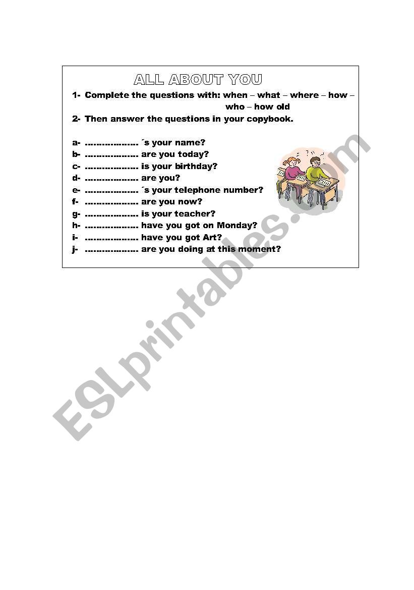 All about you worksheet