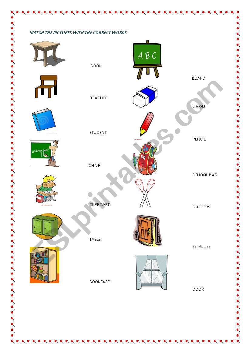 classroom objects worksheet