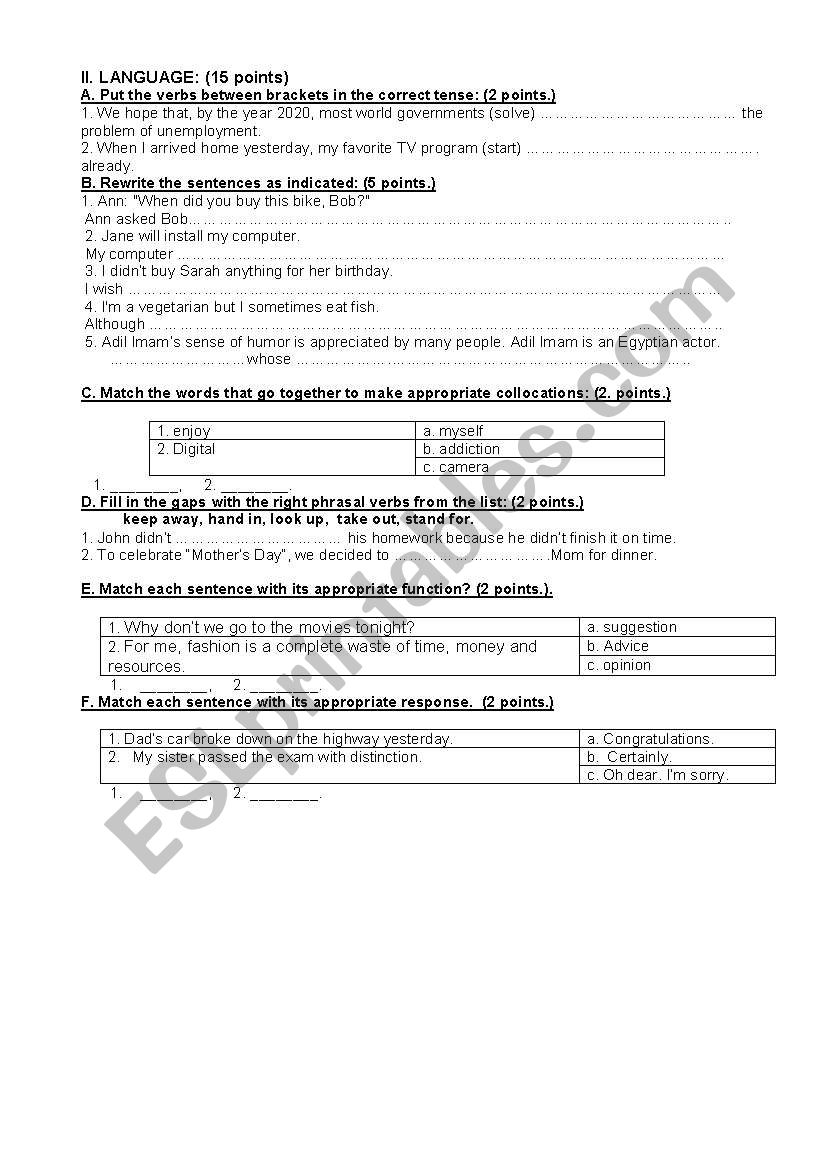 Language Development worksheet