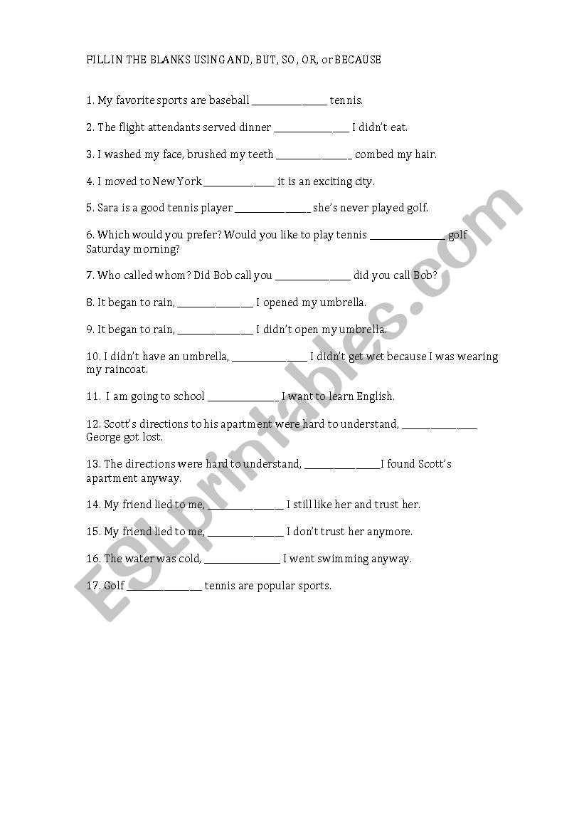 Conjunction review  worksheet