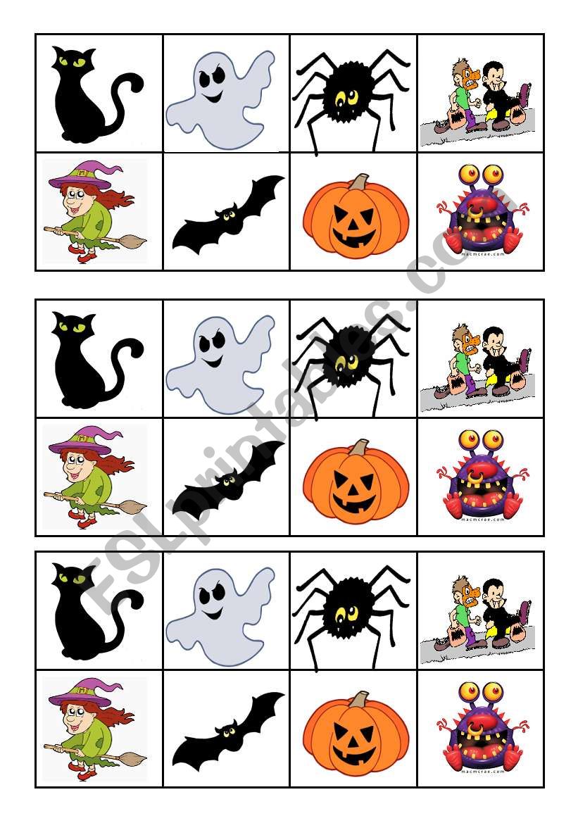 Halloween Bingo cards worksheet