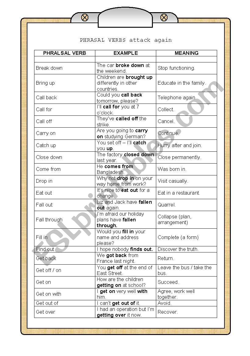 PHRASAL VERBS ATTACK AGAIN !! worksheet