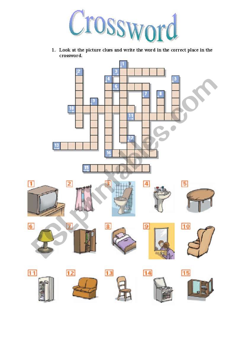 furniture crossword worksheet