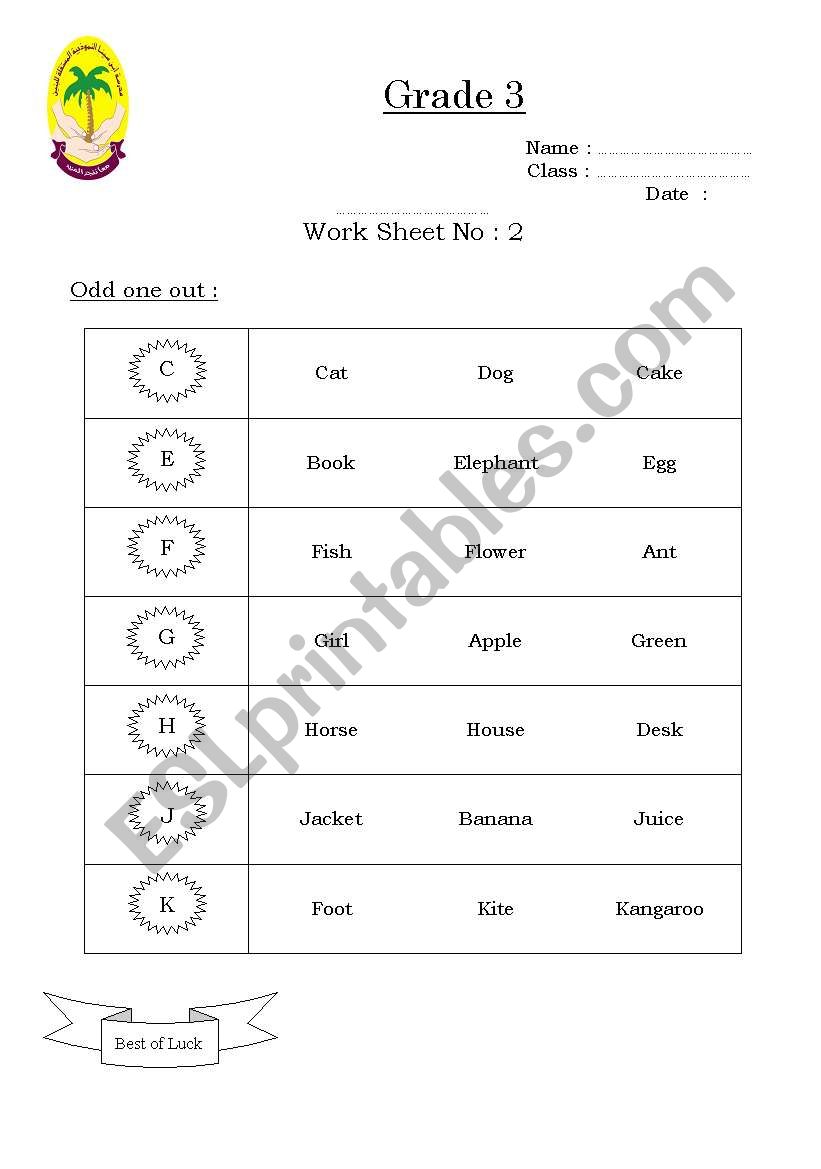 odd one out worksheet