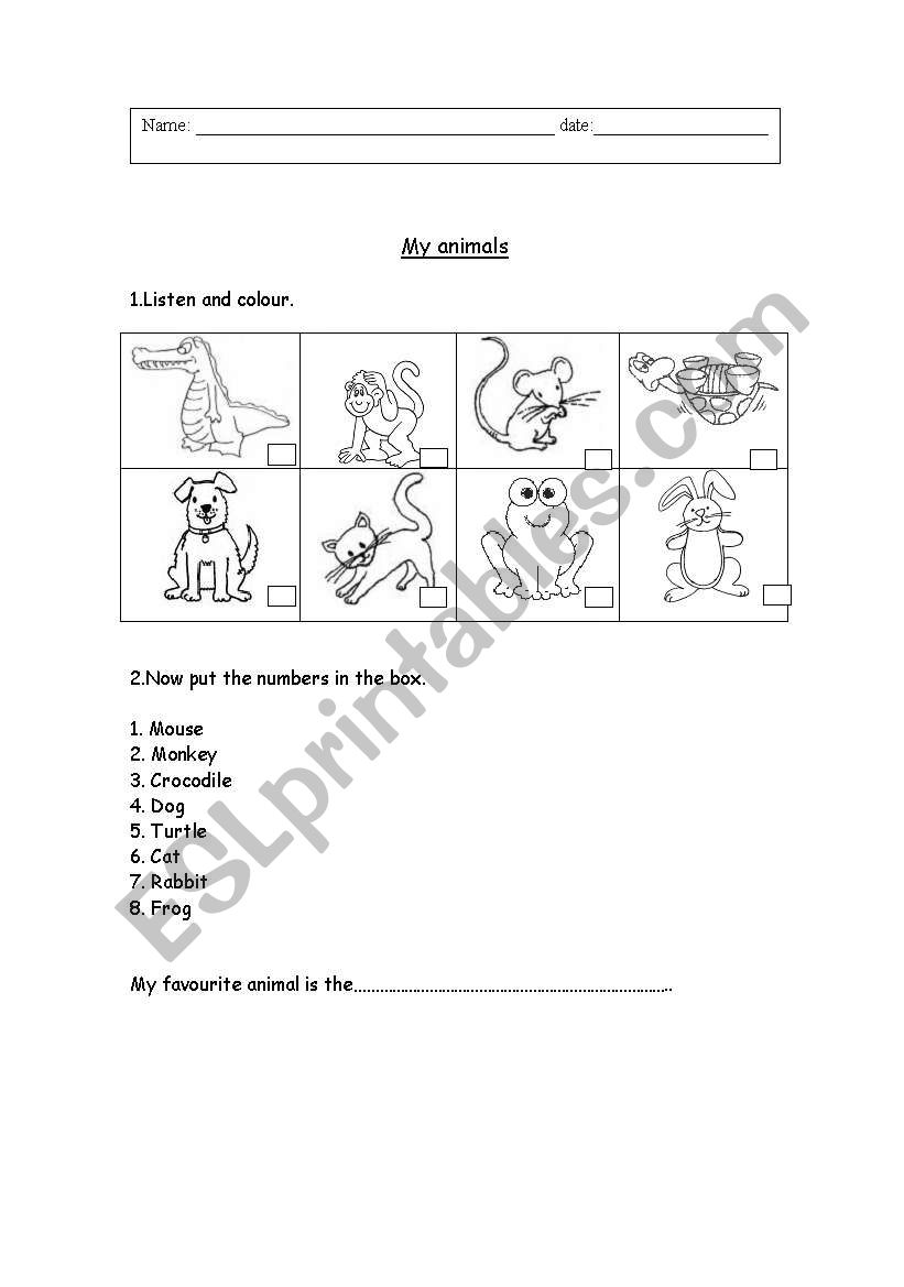 My animals worksheet