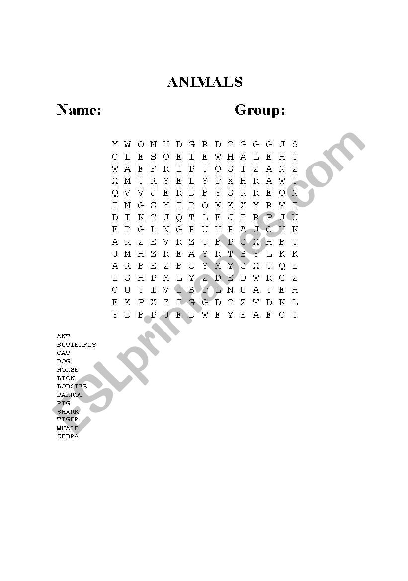 ANIMALS worksheet