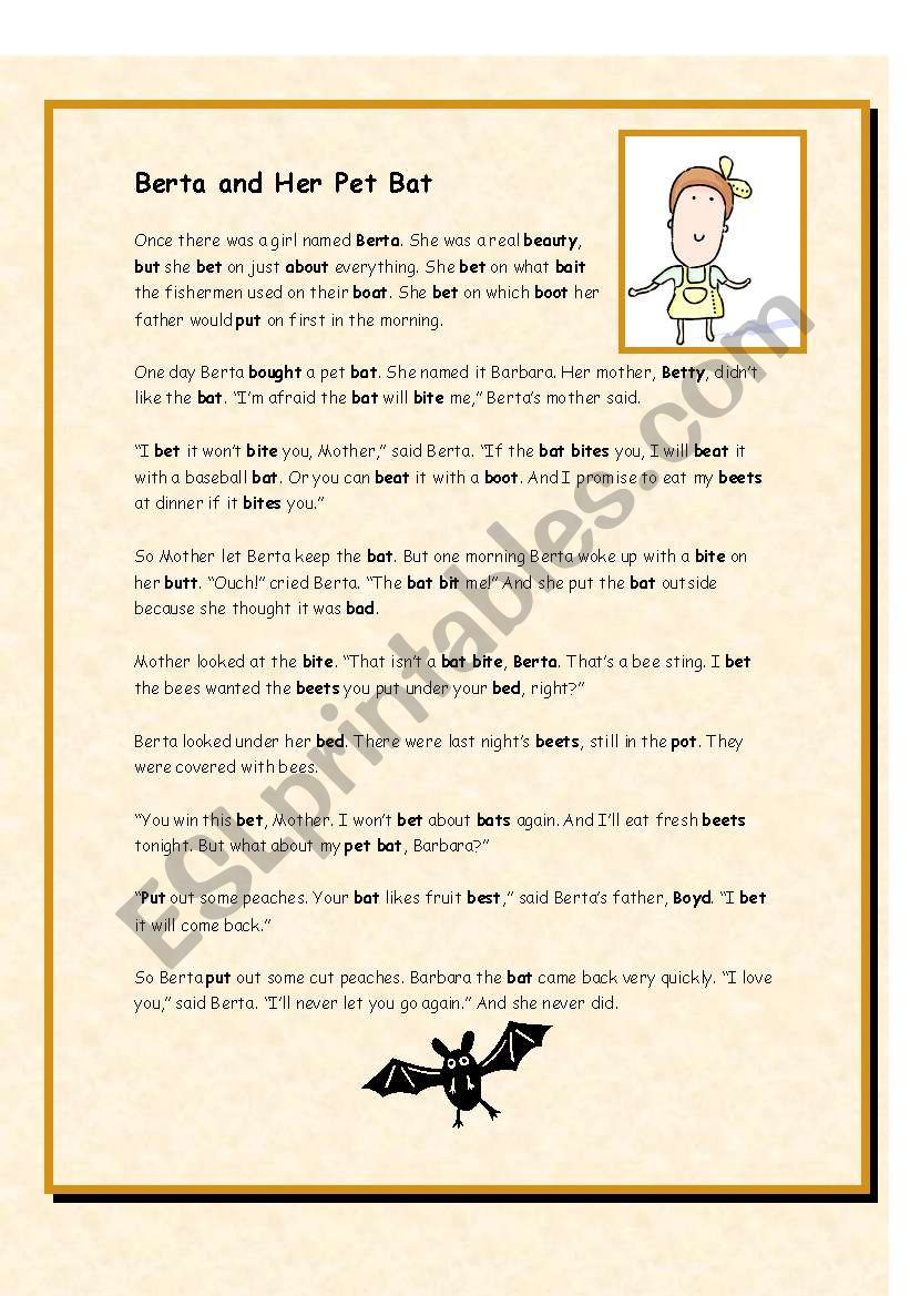 Berta and Her Pet Bat worksheet