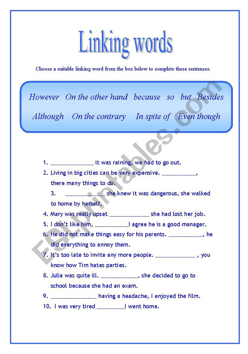 Linking words worksheet