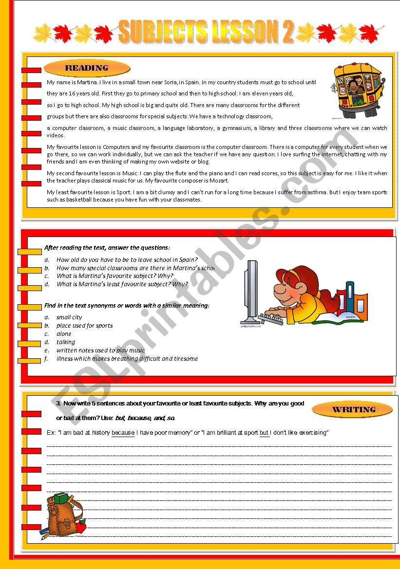 SUBJECTS LESSON 2 worksheet