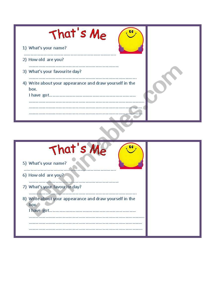 Thats Me worksheet