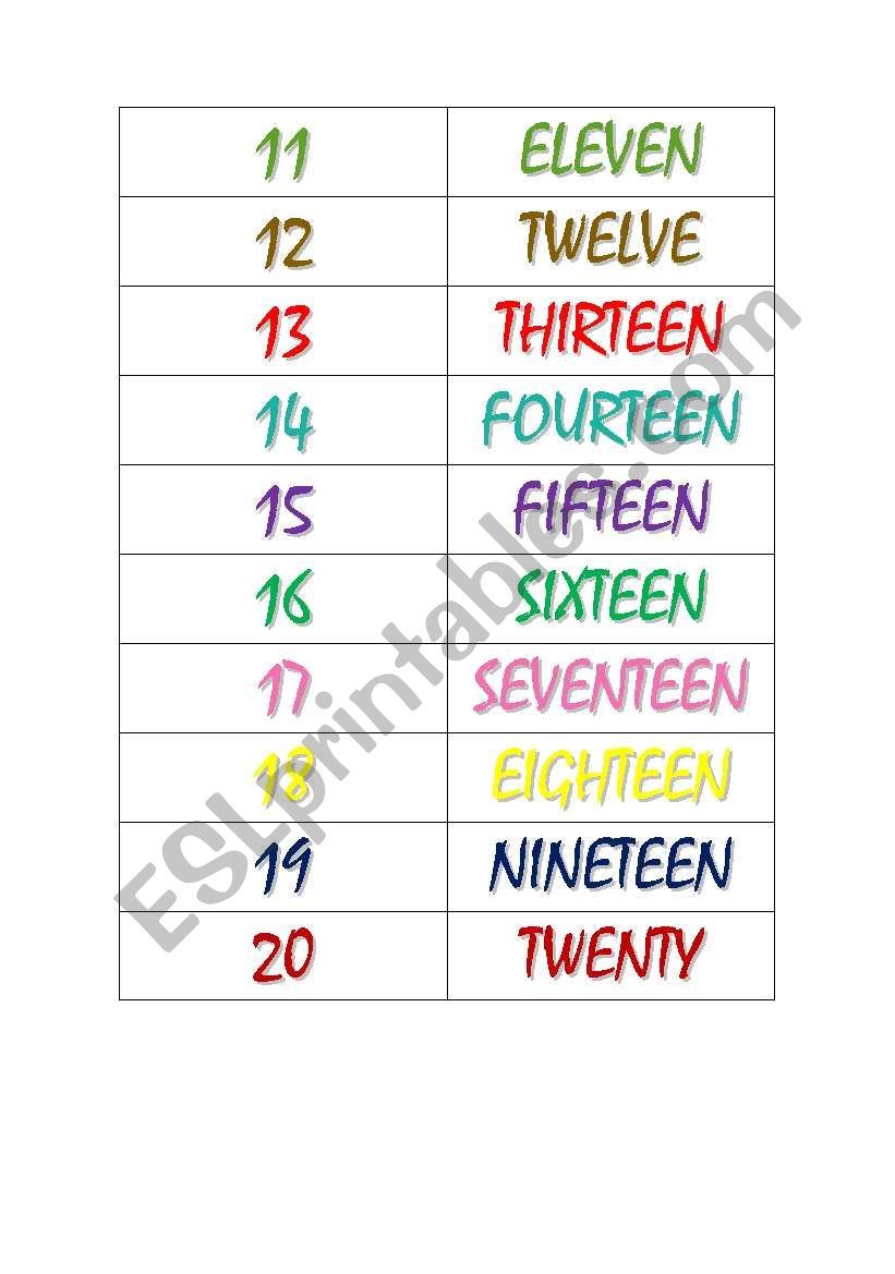 Numeros del 11 al 20 worksheet