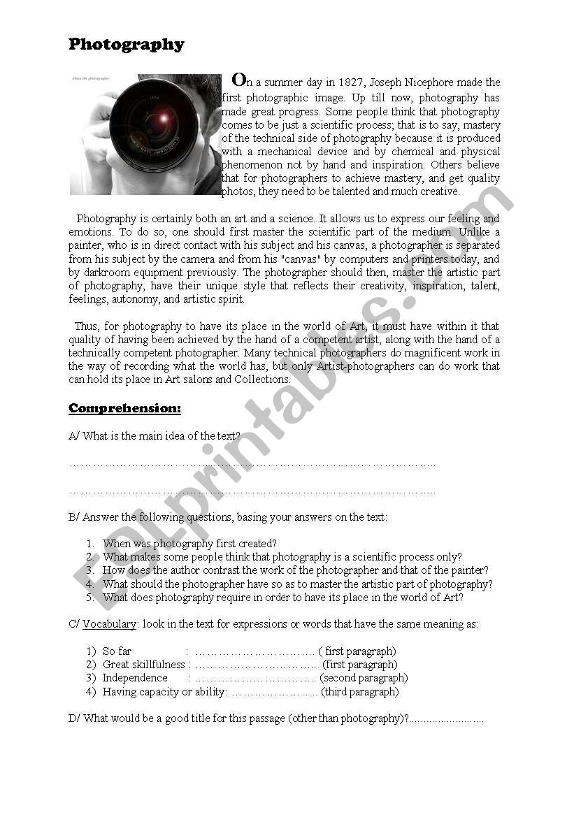 Reading Comprehension worksheet