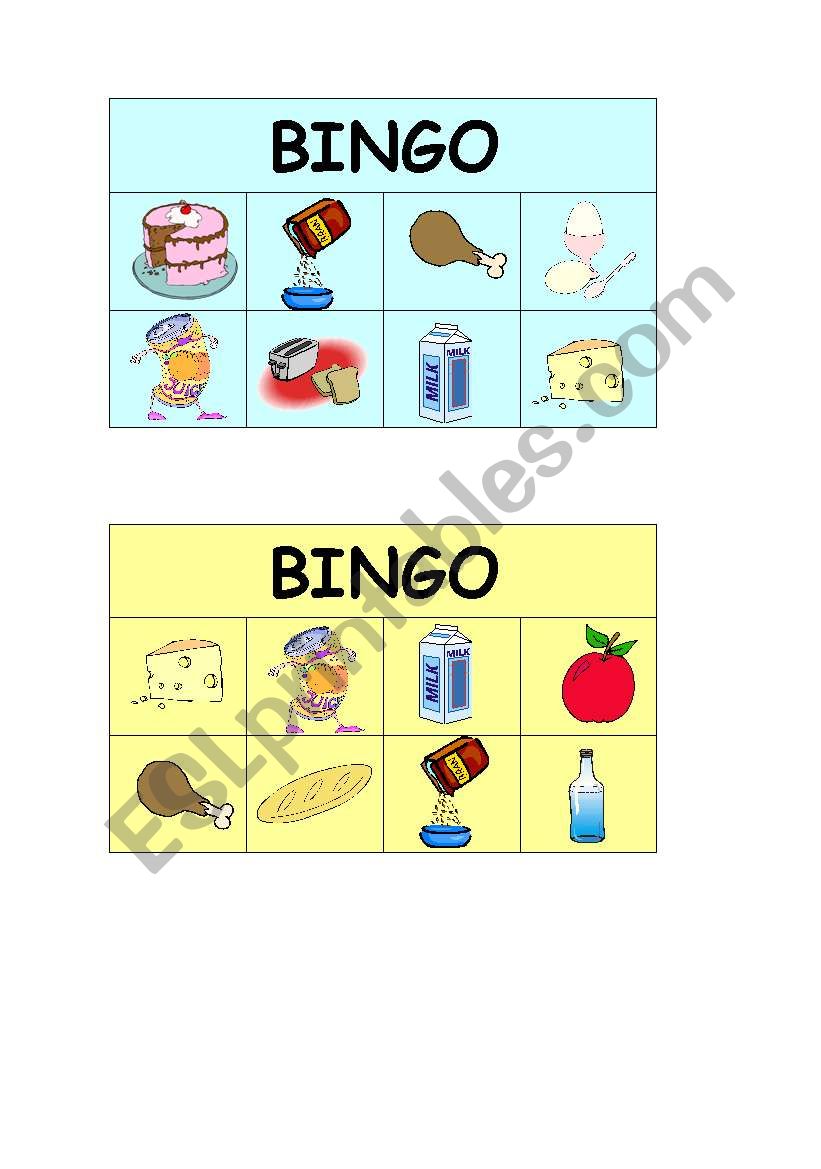 food bingo worksheet