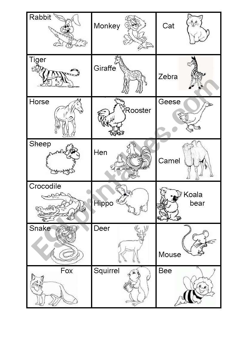 Names of animals worksheet