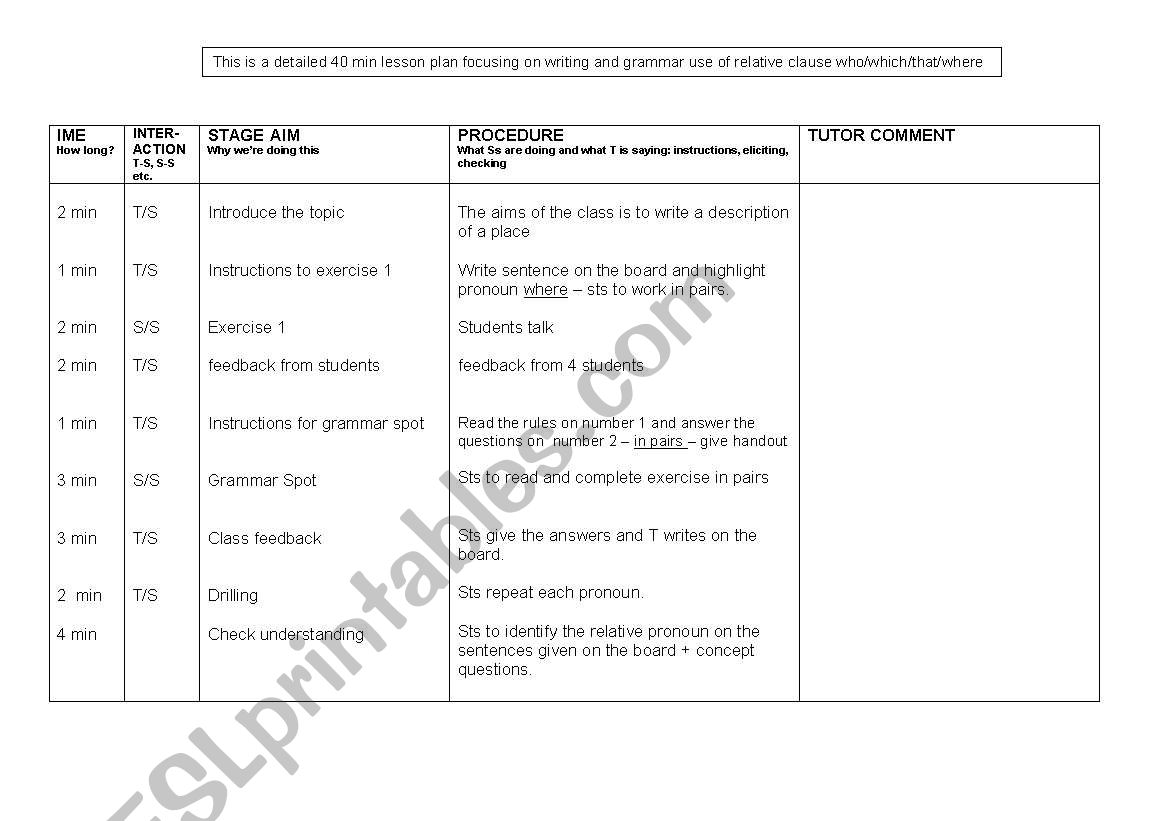 Lesson Plan - Pre Intermediate