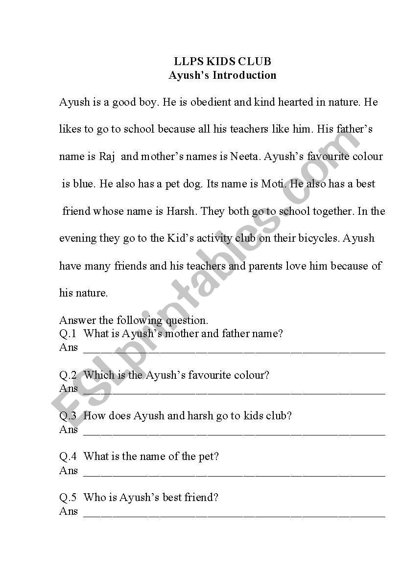 ayush introduction worksheet