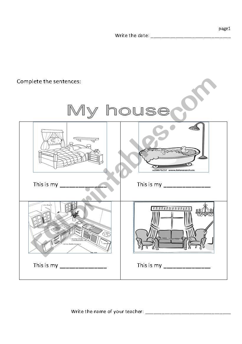 my house rooms worksheet