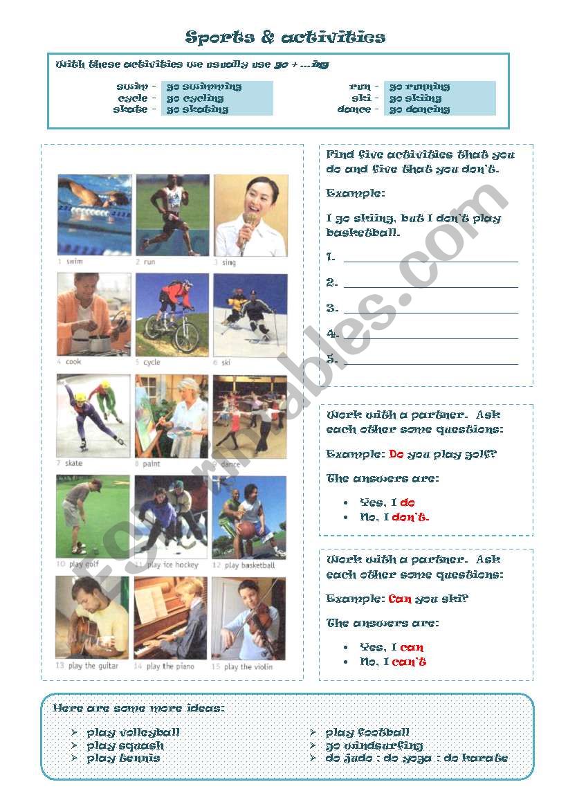 SPORTS & ACTIVITIES worksheet