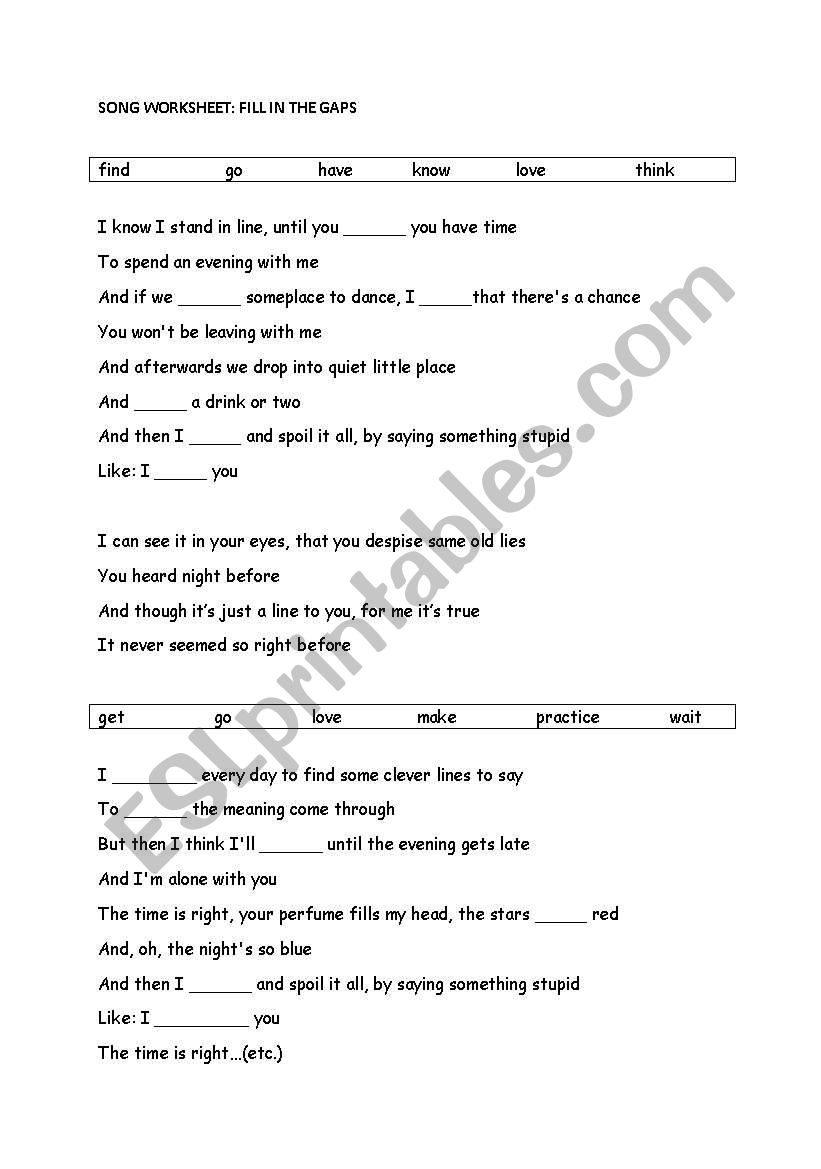 Fill in the gaps worksheet
