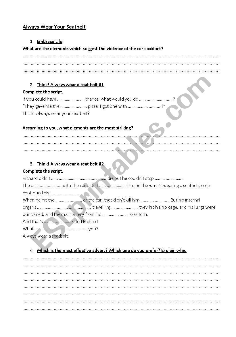 Embrace Life worksheet