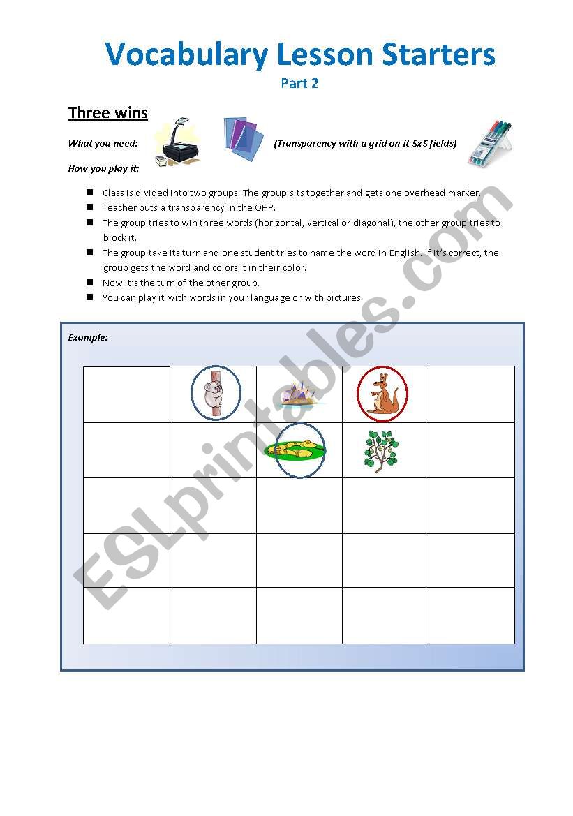 Lesson Starters (Vocabulary) / Games Part 2