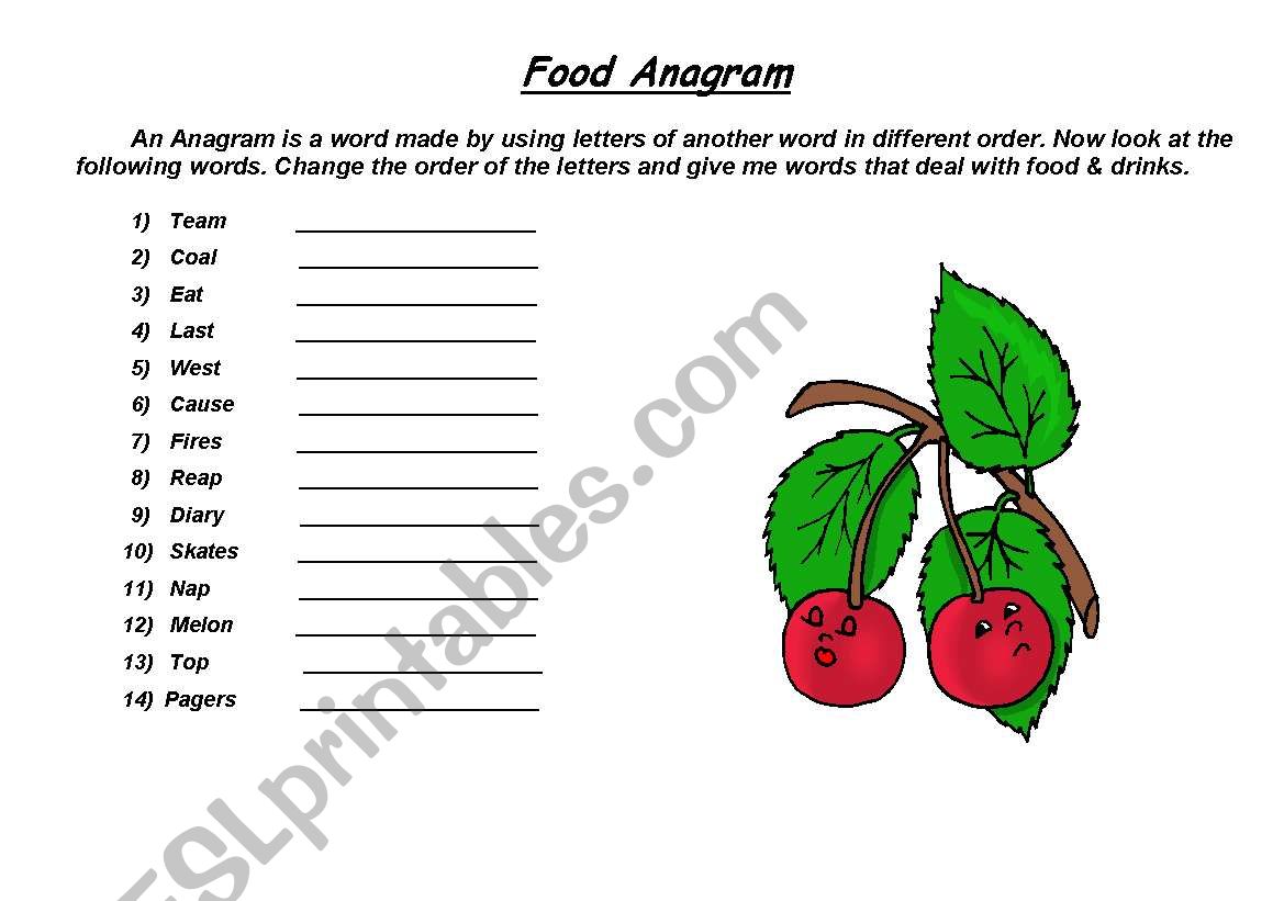 Food Anagram worksheet