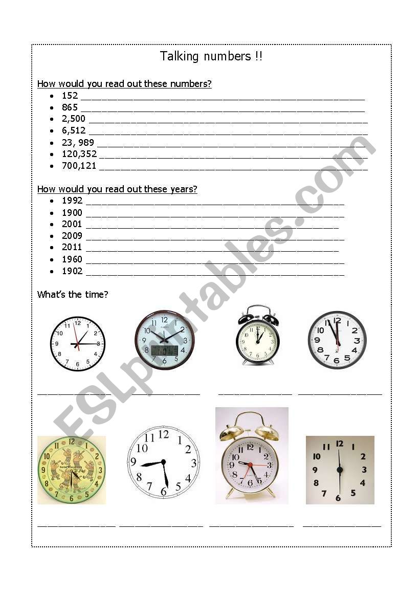 Talking numbers! worksheet