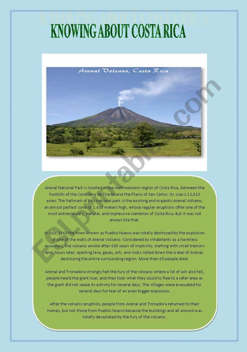 Arenal Volcano worksheet