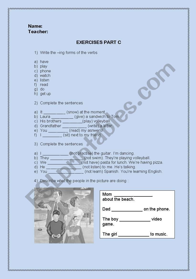 Present Continuous Worksheet worksheet