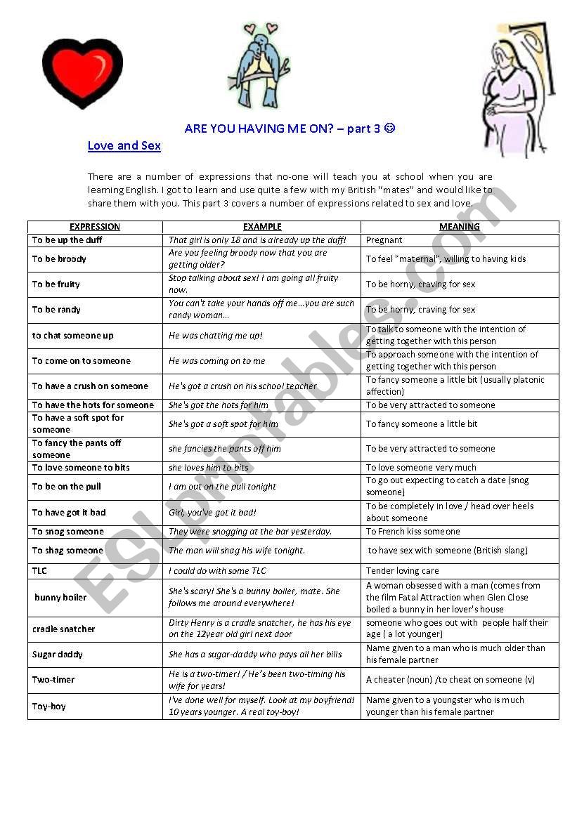 Love And Sex Expressions British English Esl Worksheet