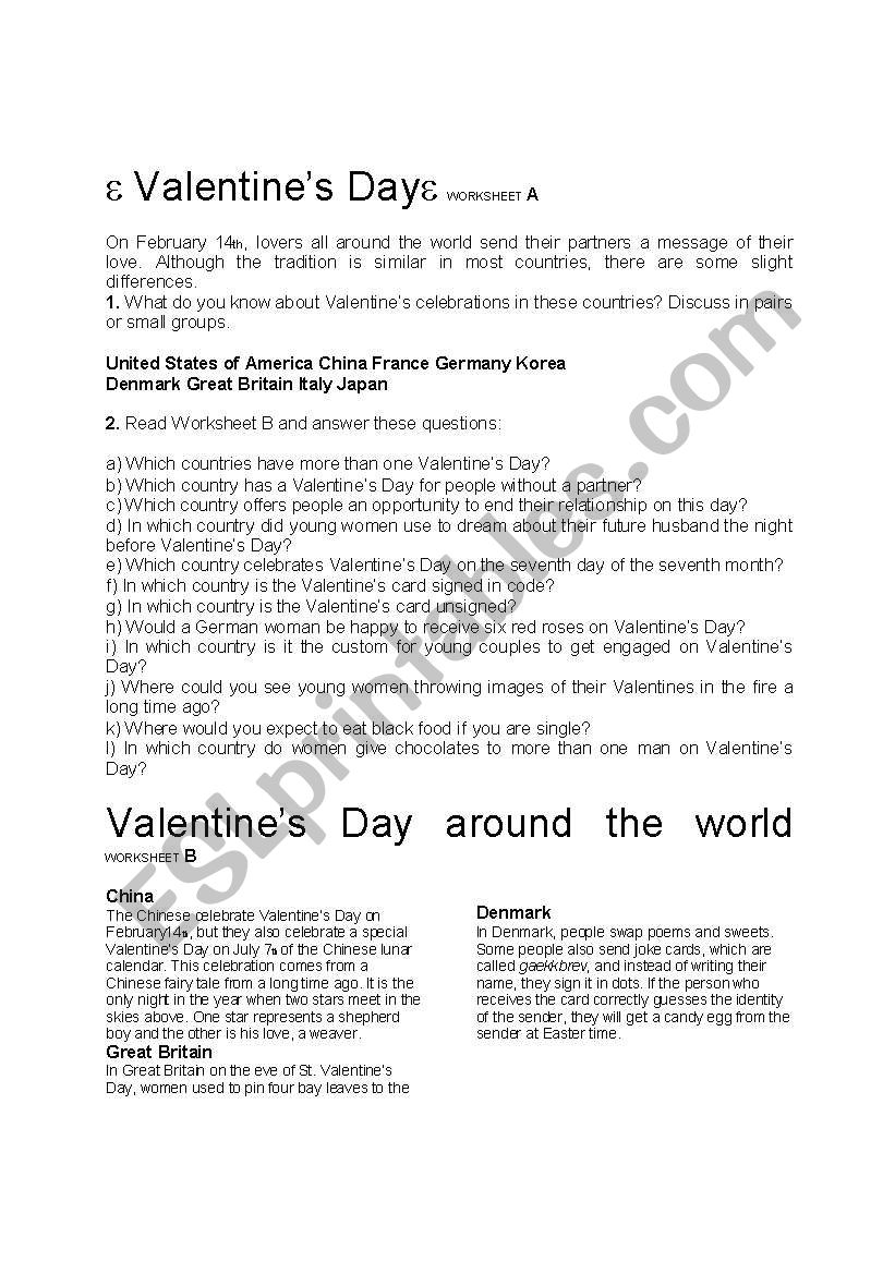 Valentines Day worksheet