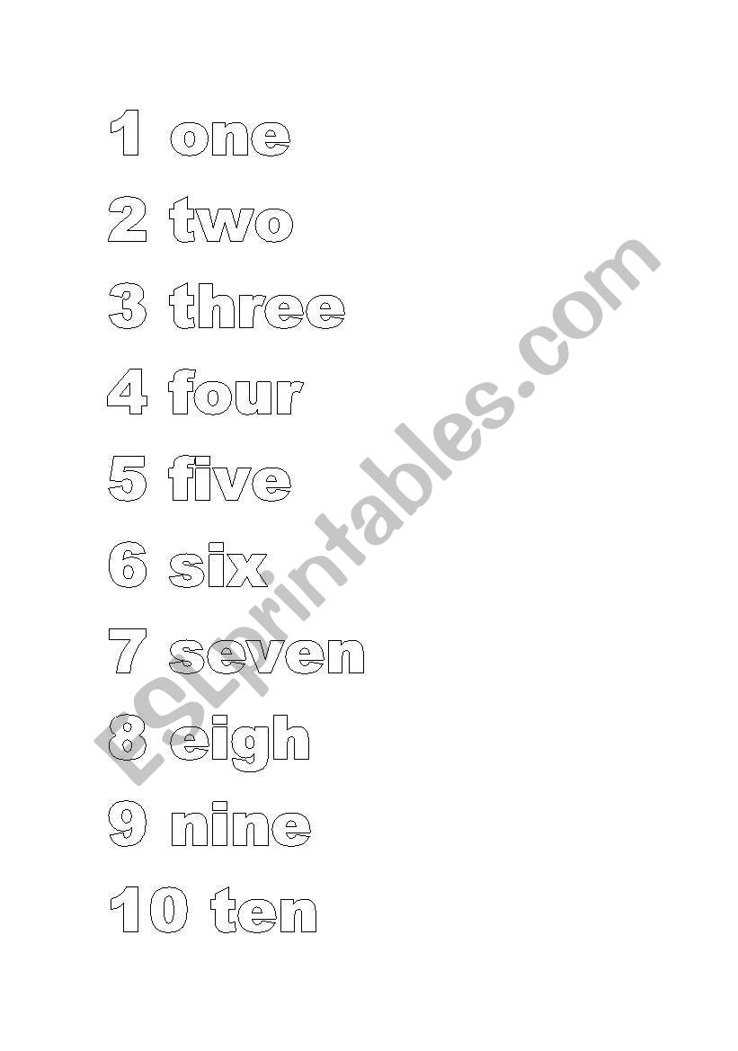 Numbers 1 to 10  worksheet