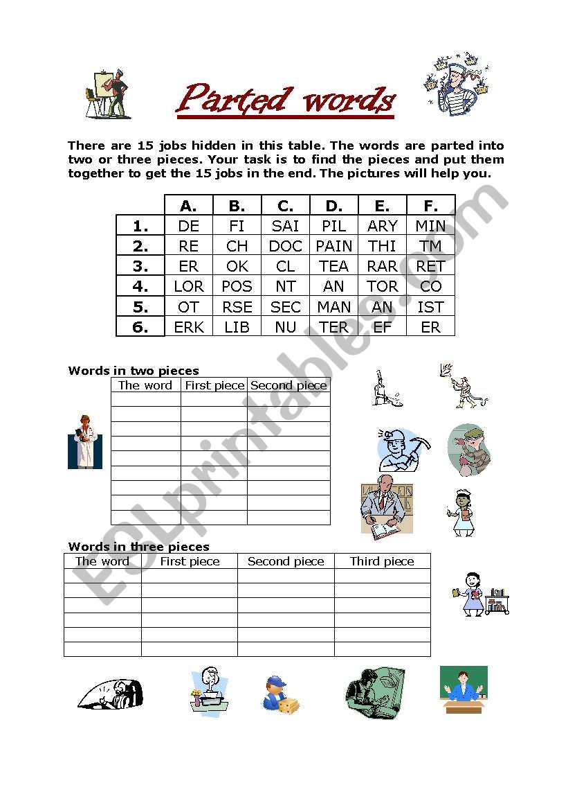 Parted words - Jobs worksheet