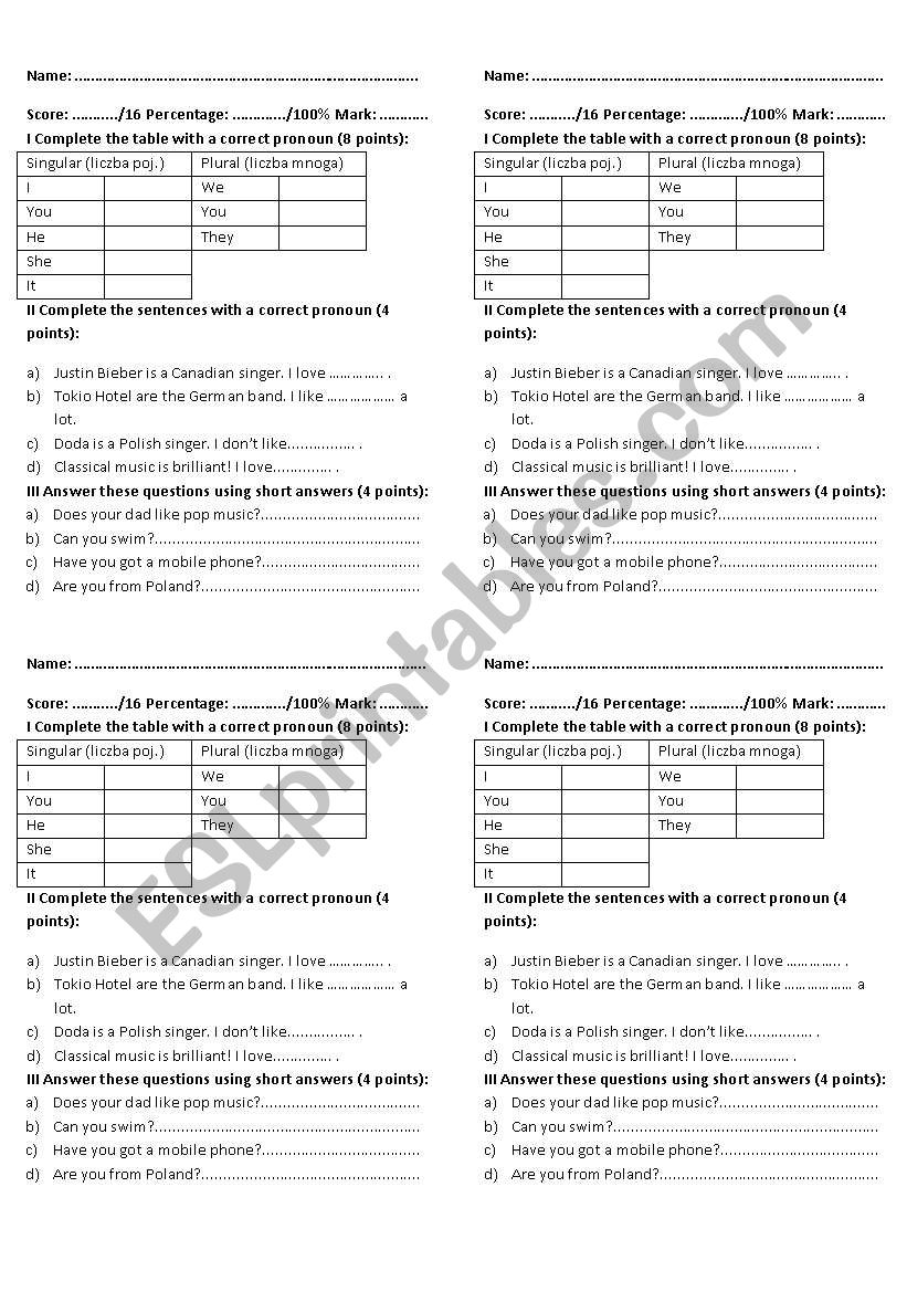 Present Simple quiz worksheet