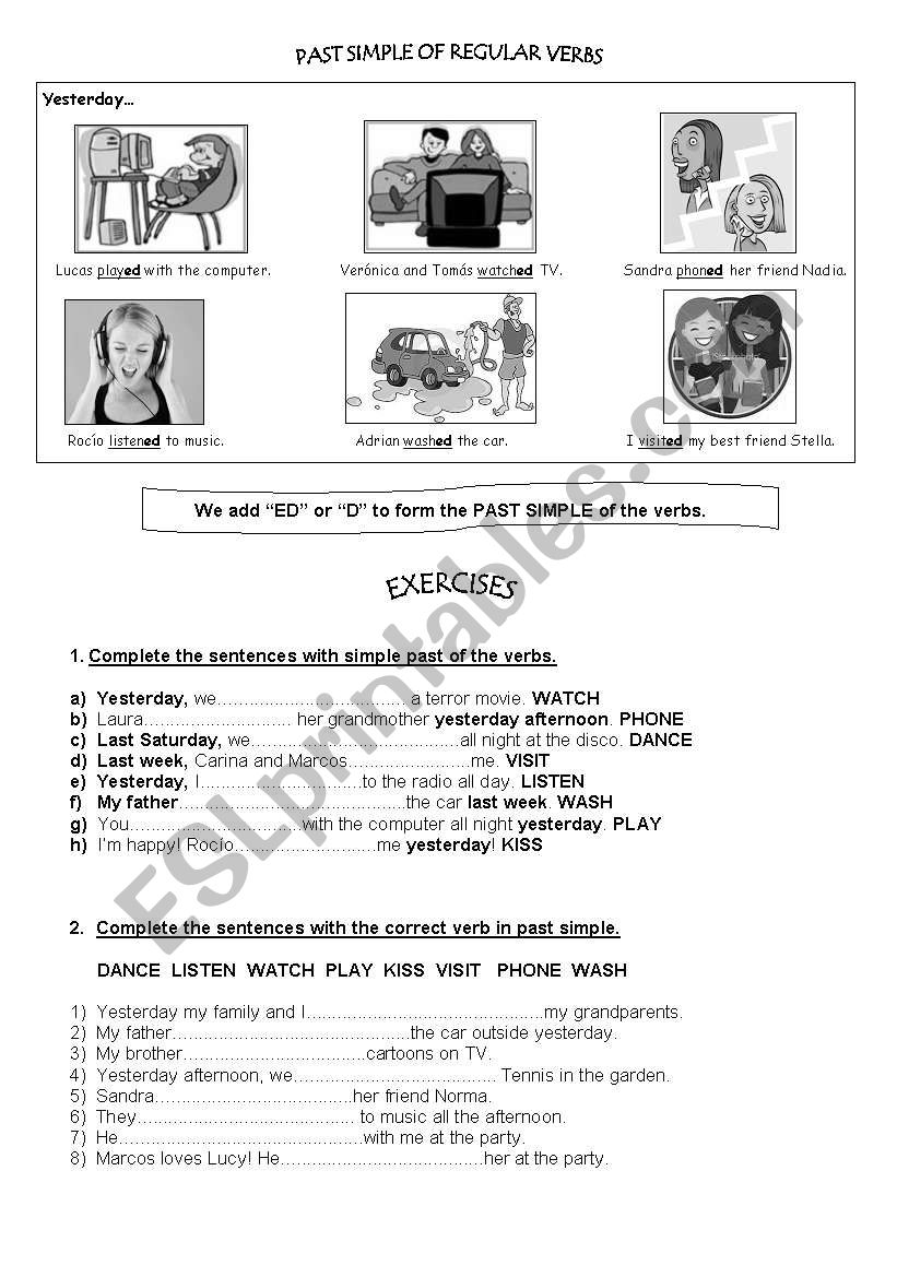 Past simple regular verbs worksheet