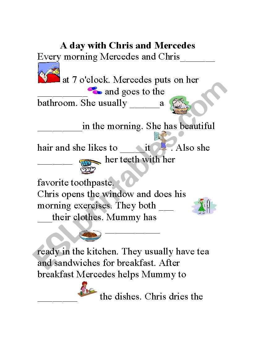 text for Daily activities worksheet