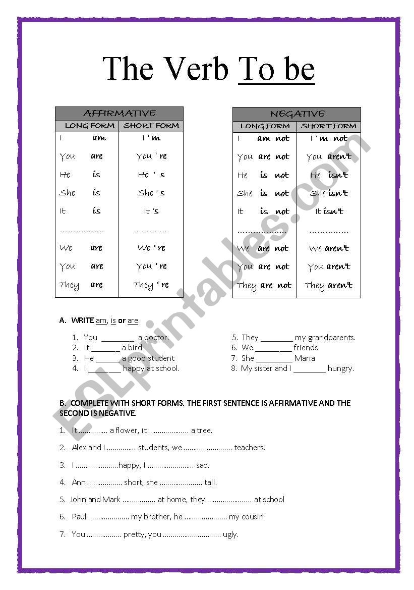 Verb to be (Present) worksheet