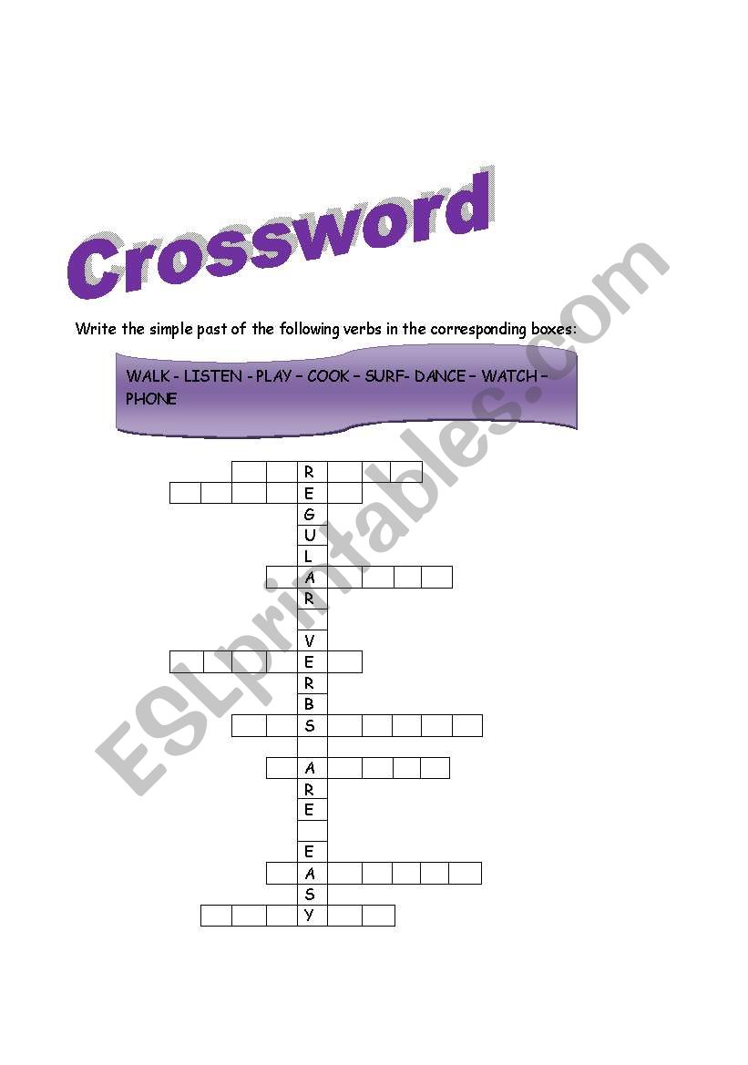 simple past crossword worksheet