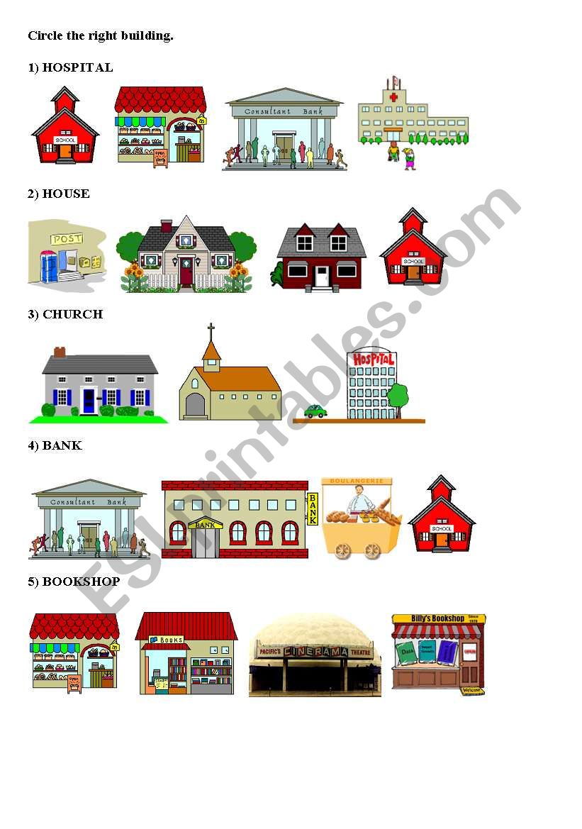 Buldings Vocabulary worksheet