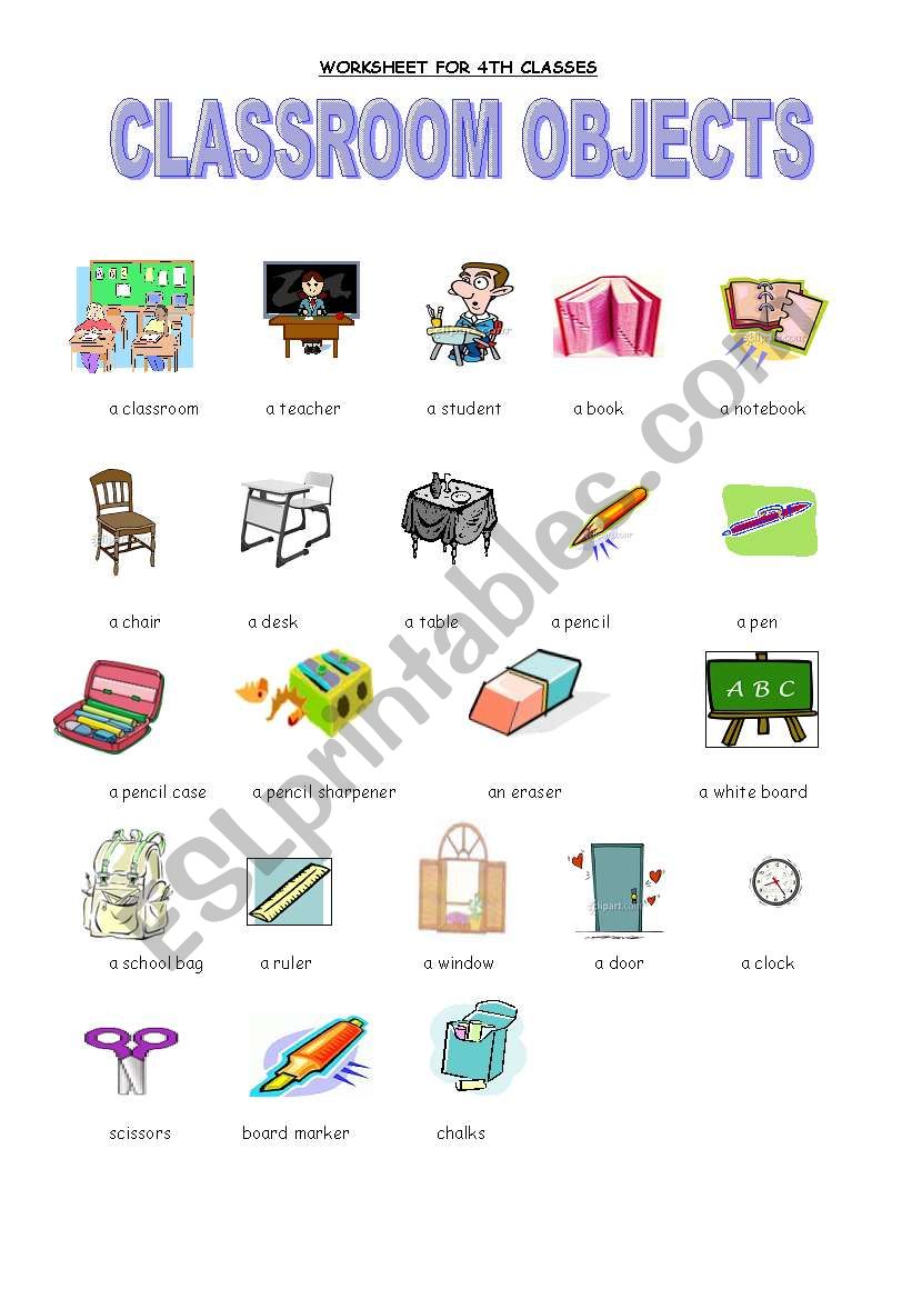 classroom objects worksheet