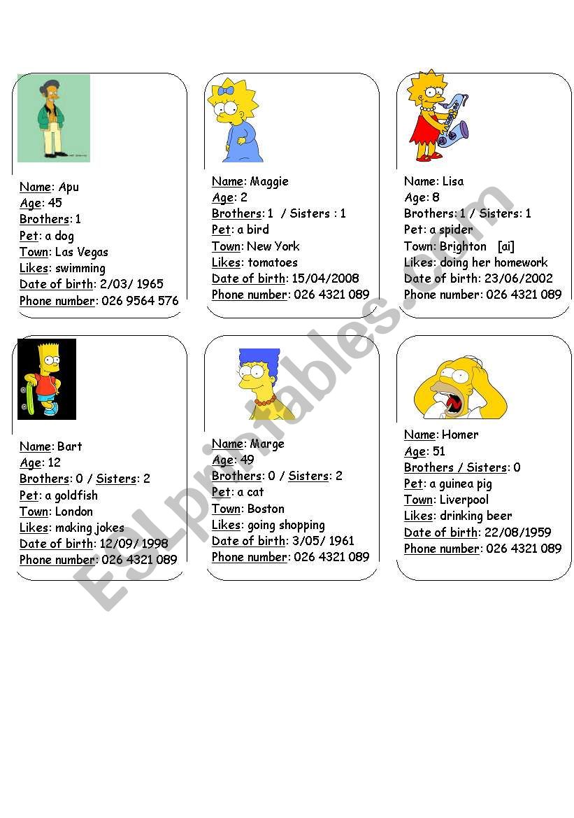Speaking cards 2 worksheet